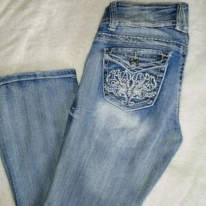 Women's Blue Jeans with Embellished Pocket
